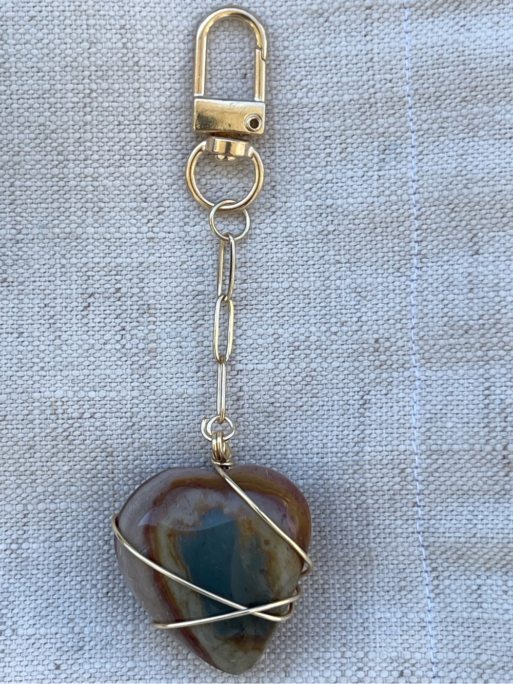 Polychrome Heart Bag Charm Gold Green Orange
